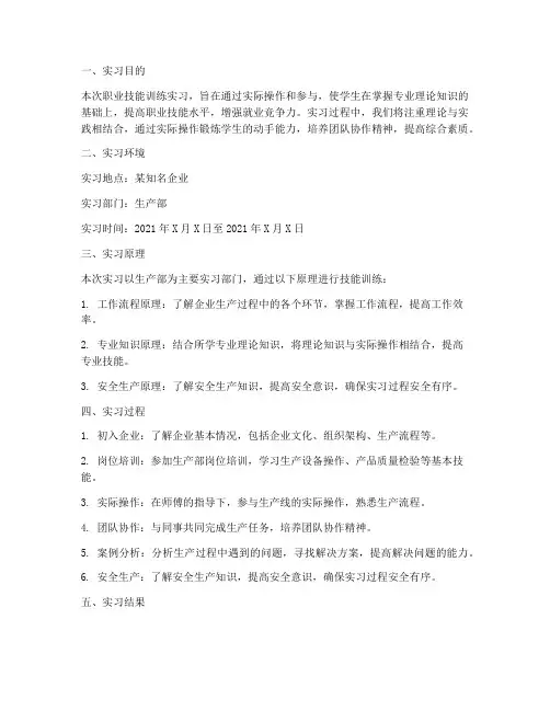 职业技能训练实训报告通用