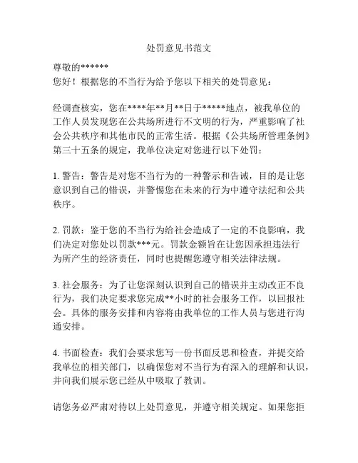 处罚意见书范文