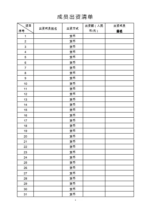 成员出资清单