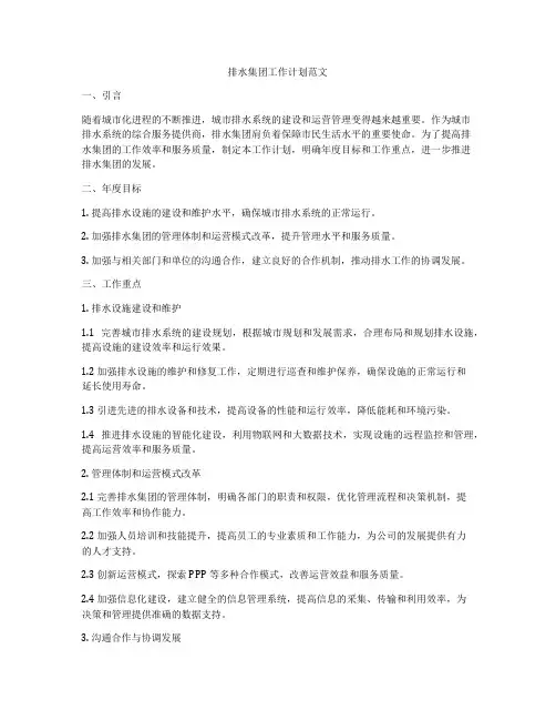 排水集团工作计划范文