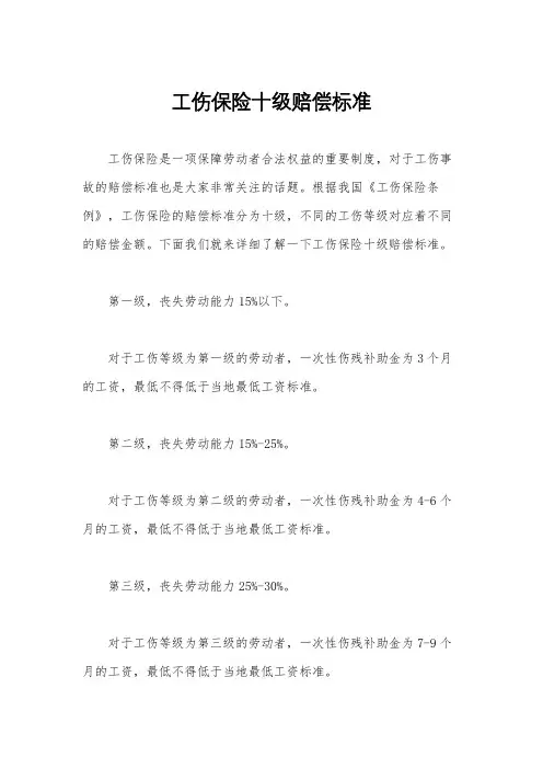 工伤保险十级赔偿标准