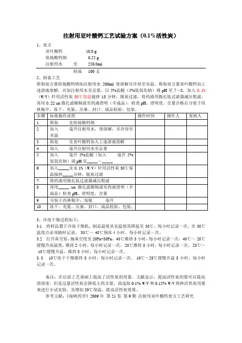 注射用亚叶酸钙工艺试验方案