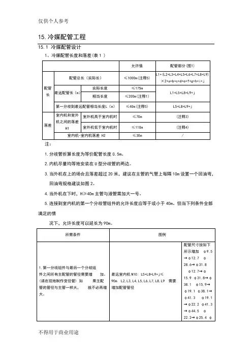 多联机配管选型表