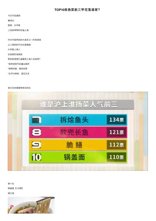 TOP10淮扬菜前三甲花落谁家？
