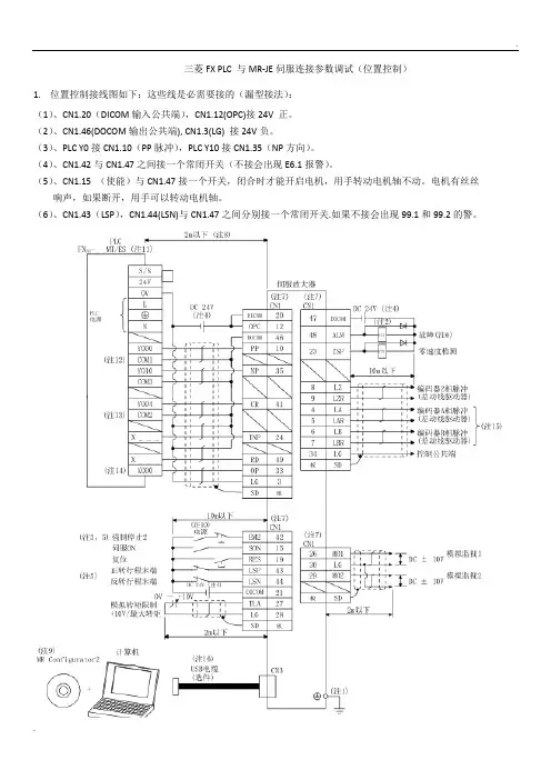 三菱FX PLC 与MR JE接线,参数