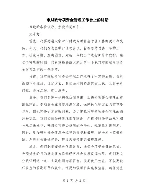 市财政专项资金管理工作会上的讲话