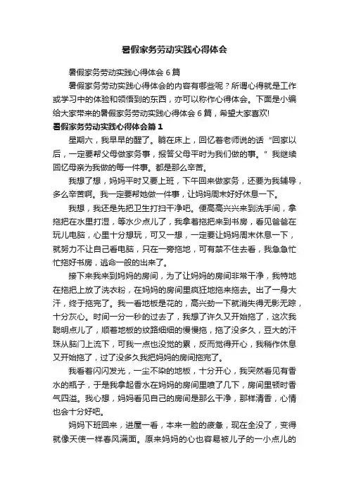 暑假家务劳动实践心得体会6篇