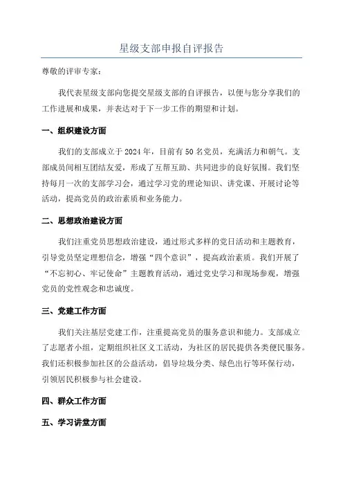 星级支部申报自评报告
