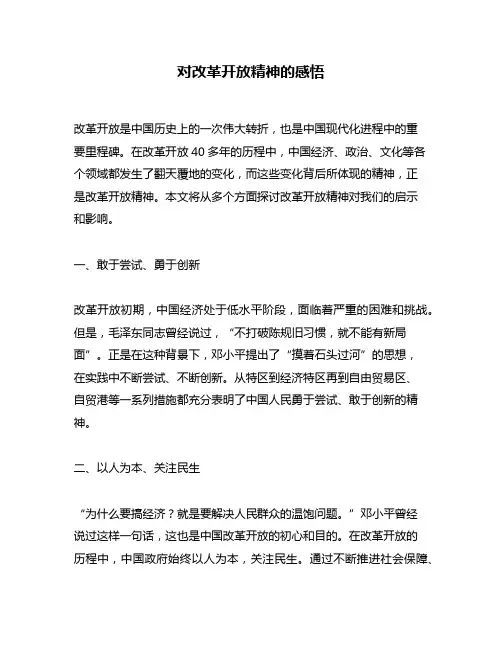 对改革开放精神的感悟