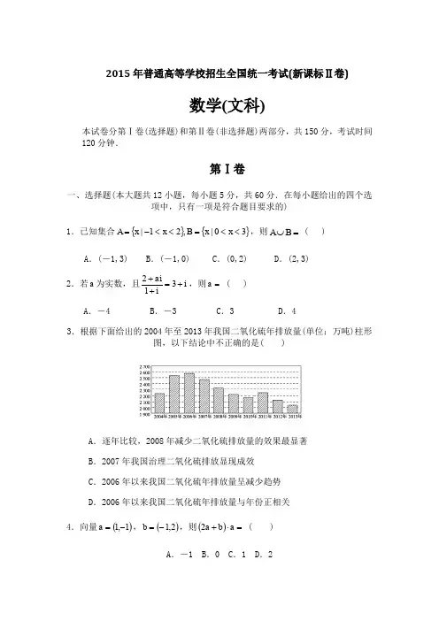 (完整word版)2015年全国新课标2卷高考文科数学及答案