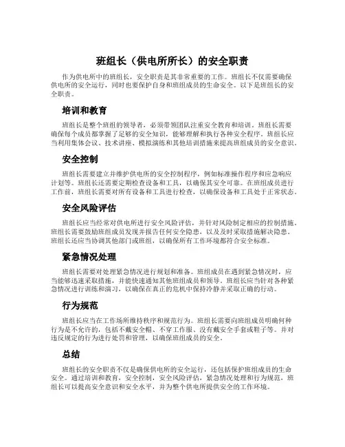班组长(供电所所长)的安全职责