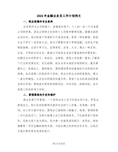 2024年金融业务员工作计划例文（四篇）
