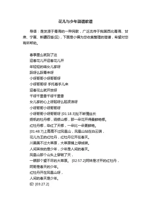 花儿与少年简谱歌谱
