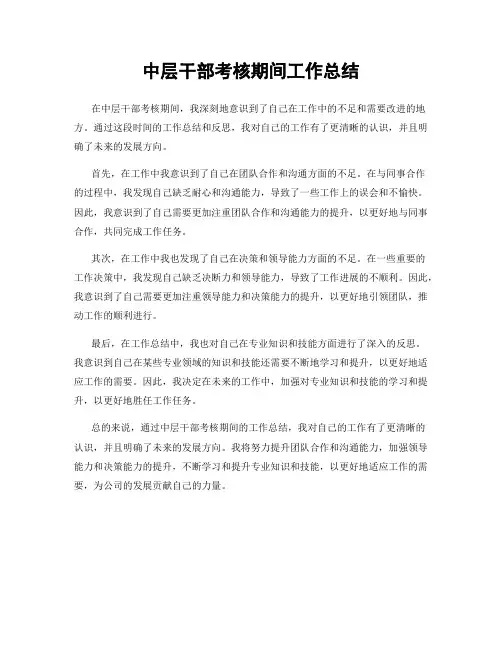中层干部考核期间工作总结
