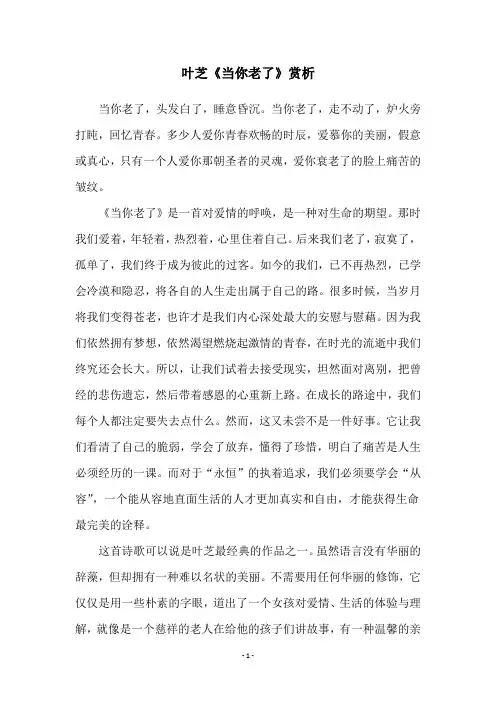 叶芝《当你老了》赏析