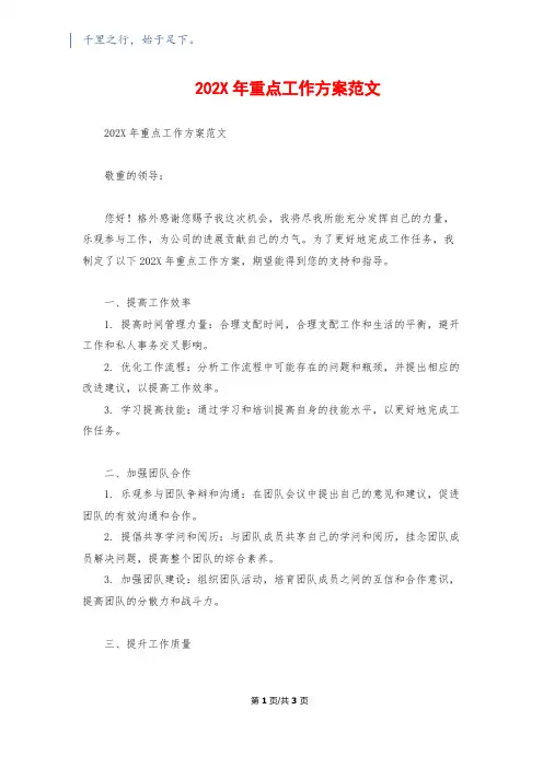 202X年重点工作计划范文
