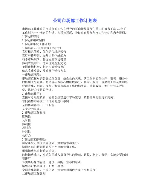 公司市场部工作计划表