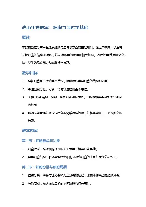 高中生物教案：细胞与遗传学基础