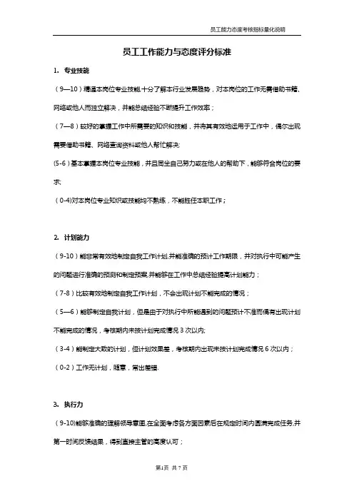 员工能力态度评分标准