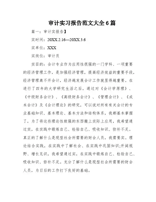 审计实习报告范文大全6篇