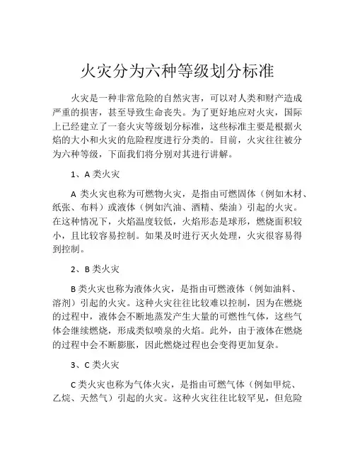 火灾分为六种等级划分标准