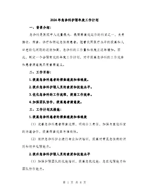 2024年急诊科护理年度工作计划（三篇）