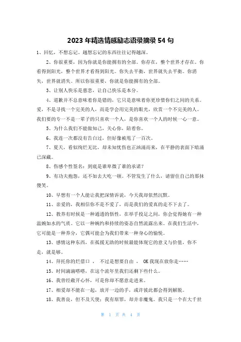 2023年精选情感励志语录摘录54句