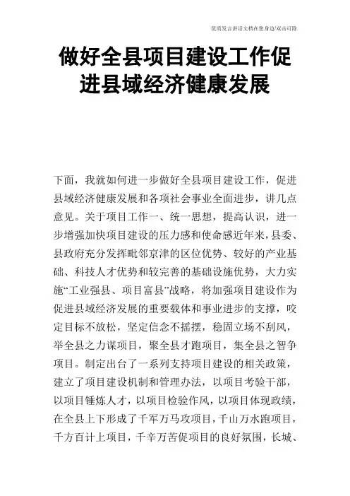 做好全县项目建设工作促进县域经济健康发展