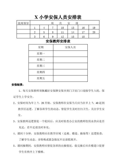 学校安保人员值日情况安排表模板