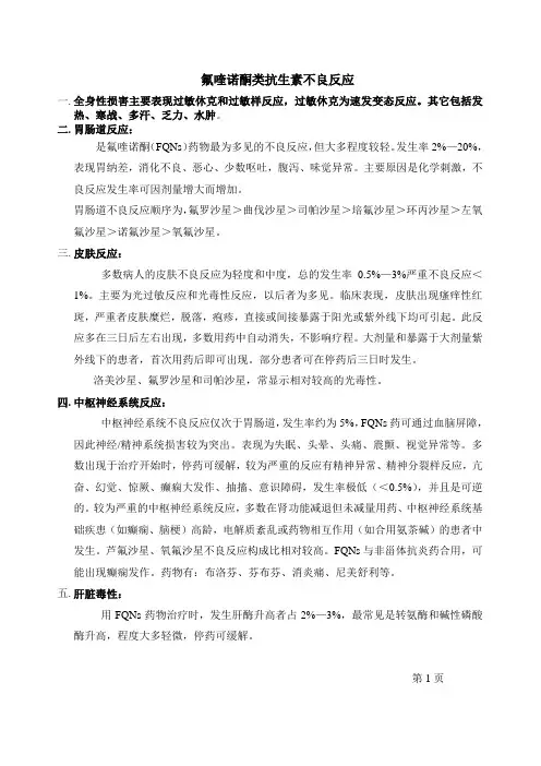 氟喹诺酮类抗生素不良反应