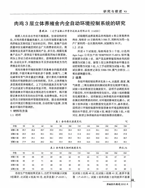 肉鸡3层立体养殖舍内全自动环境控制系统的研究