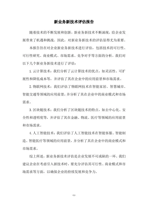 新业务新技术评估报告