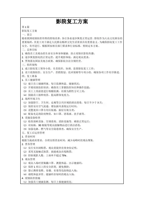 影院复工方案