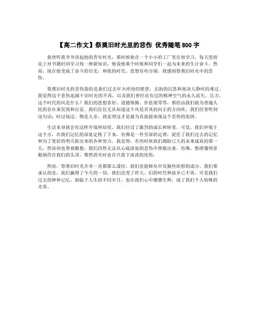 【高二作文】祭奠旧时光里的悲伤 优秀随笔800字