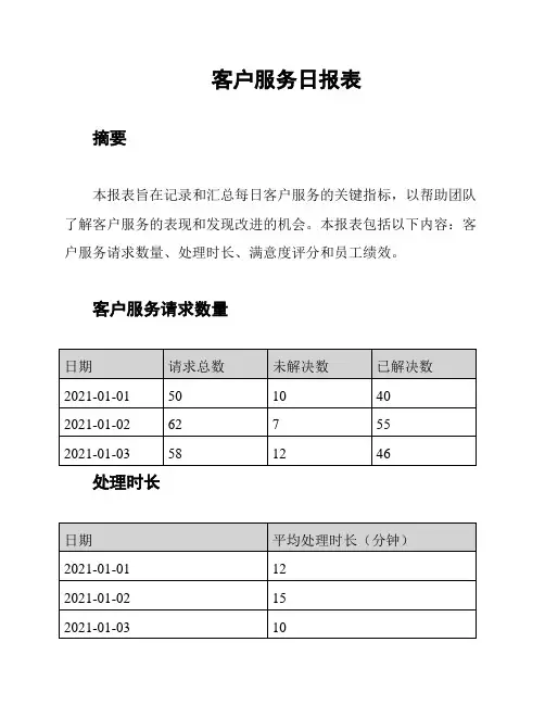 客户服务日报表