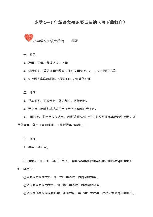 最新人教版小学六年级语文下册知识要点归纳