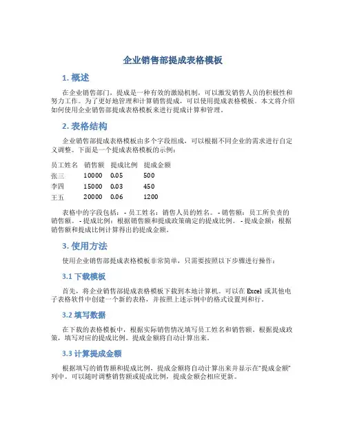 企业销售部提成表格模板