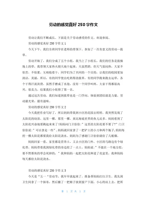 劳动的感觉真好250字作文