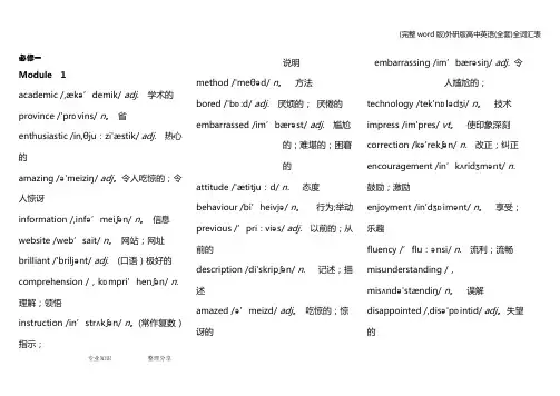 (完整word版)外研版高中英语(全套)全词汇表