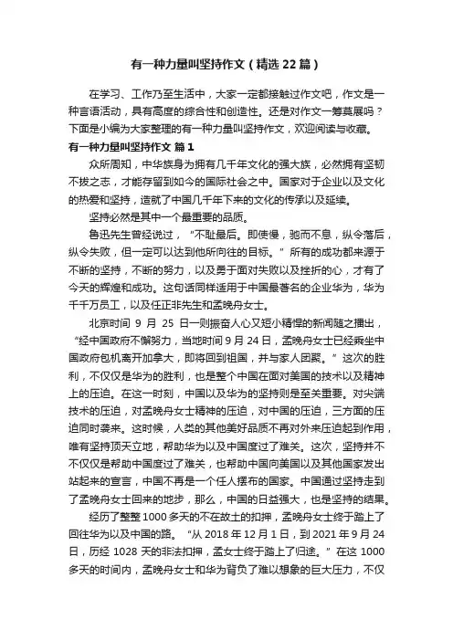 有一种力量叫坚持作文（精选22篇）