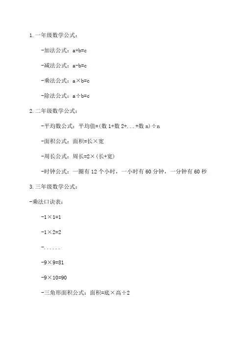 1至6年级数学公式
