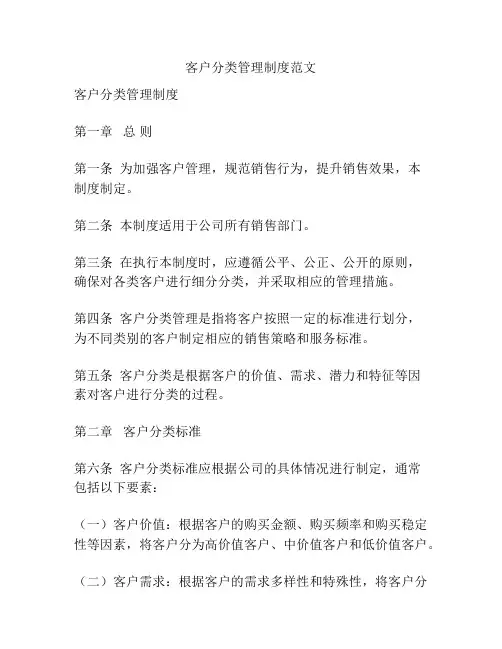 客户分类管理制度范文