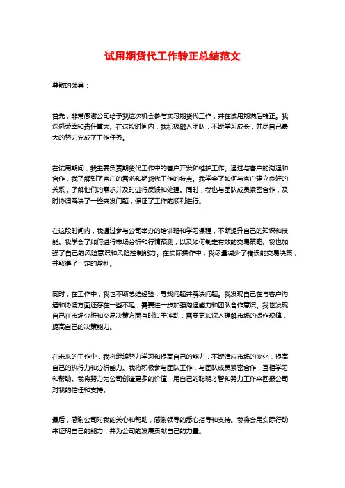 试用期货代工作转正总结范文