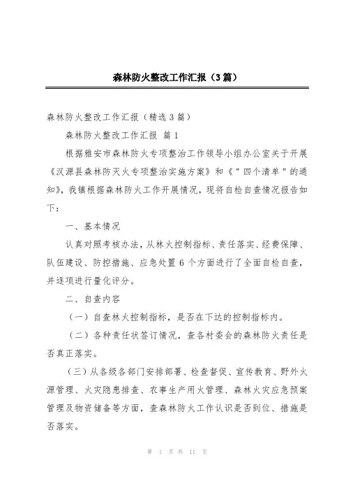 森林防火整改工作汇报(3篇)