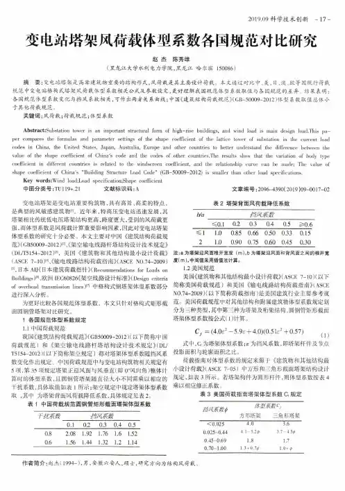 变电站塔架风荷载体型系数各国规范对比研究
