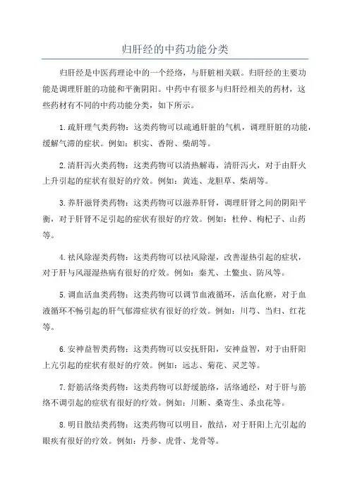 归肝经的中药功能分类