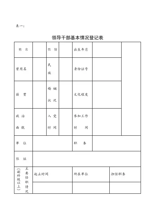 领导干部廉政档案登记表---空表