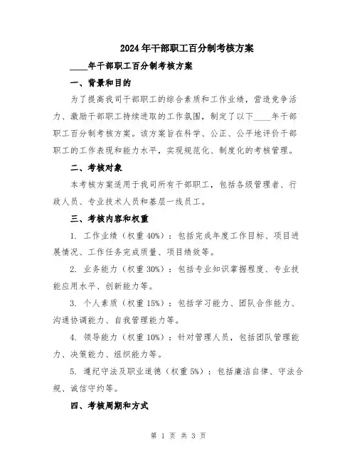 2024年干部职工百分制考核方案