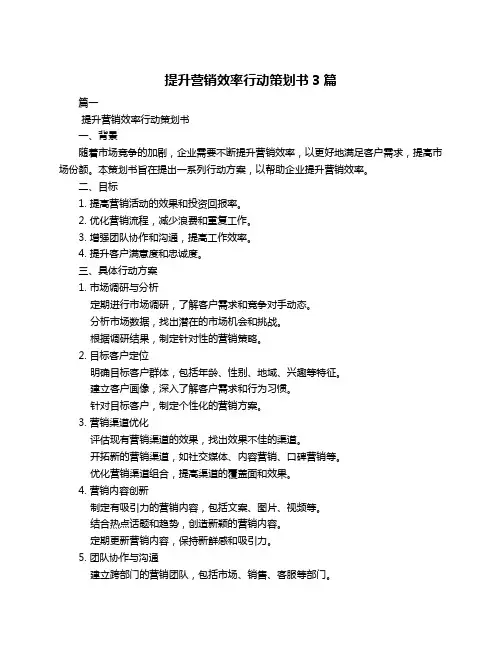 提升营销效率行动策划书3篇