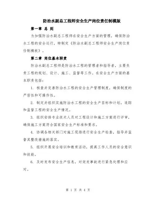 防治水副总工程师安全生产岗位责任制模版